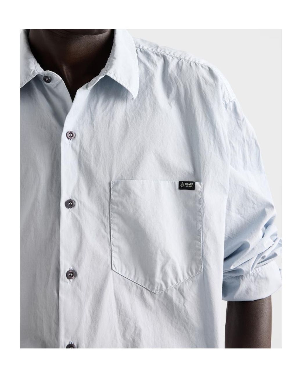 Prada Blue Logo-Patch Pocket Shirt for men