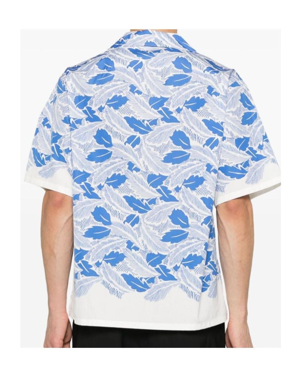 Prada Blue Leaf Print Short Sleeve Shirt for men