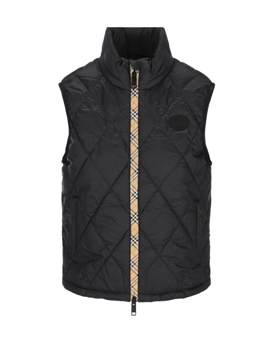 Burberry Black Check-Trim Quilted Padded Vest