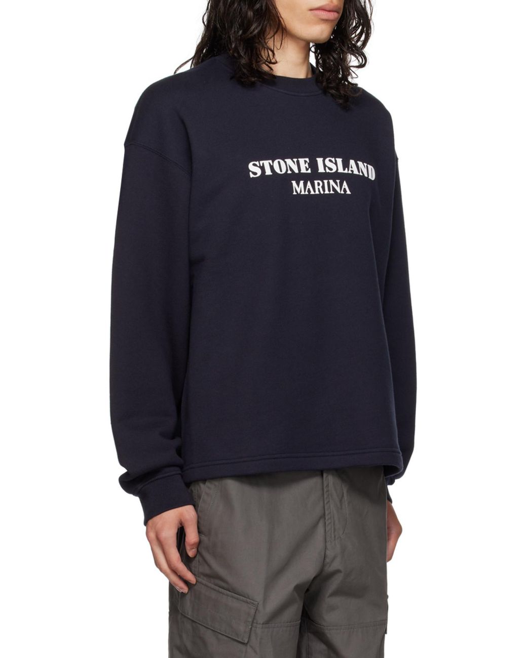 Stone Island Blue Logo-Print Cotton Sweatshirt for men
