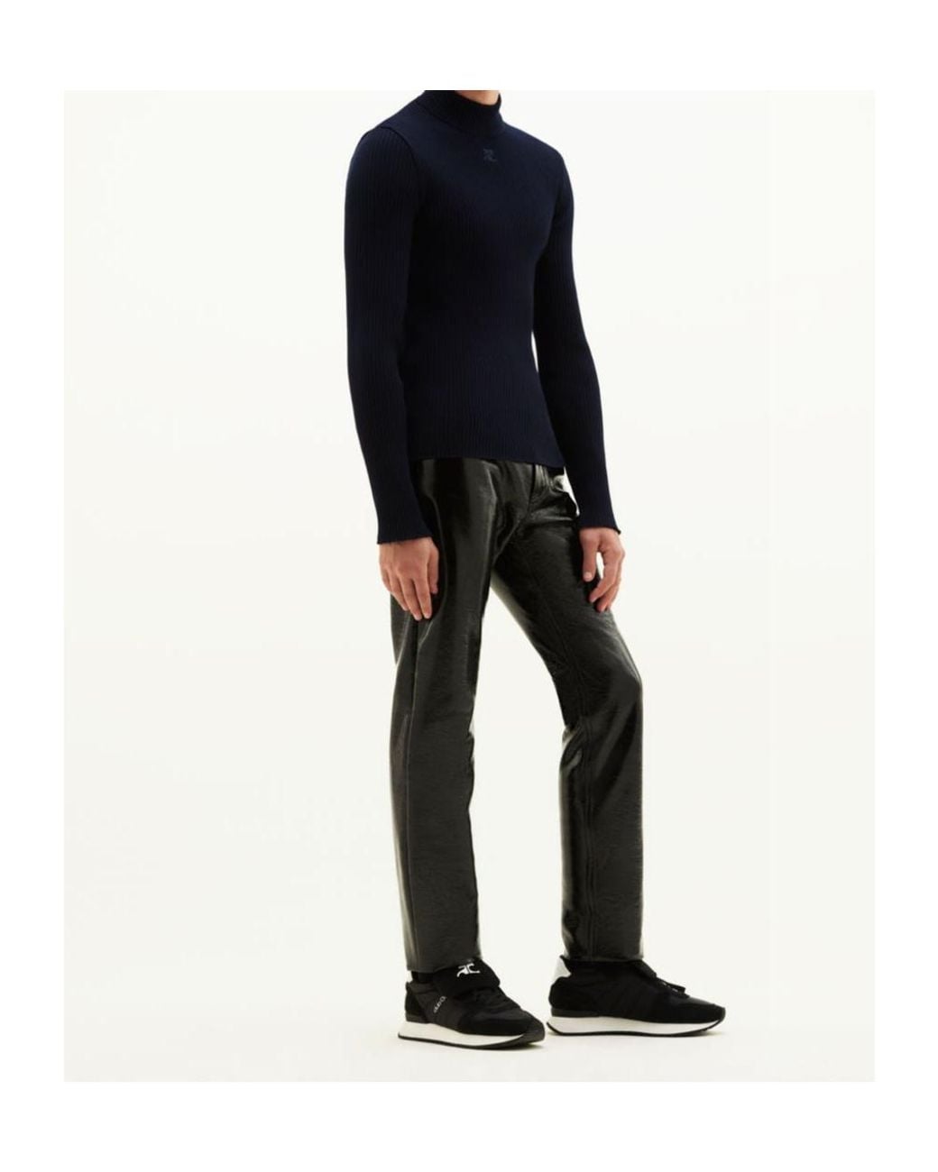 Courreges Blue Rib-Knit Mock-Neck Jumper for men