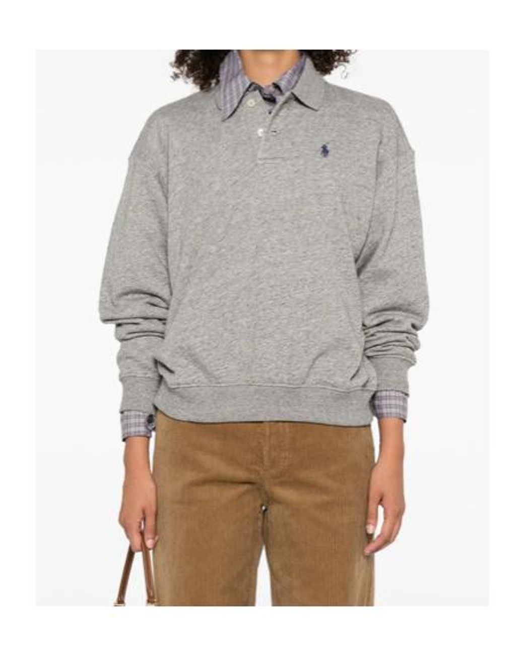 Polo Ralph Lauren Gray Logo-Embroidered Long-Sleeved Polo Shirt