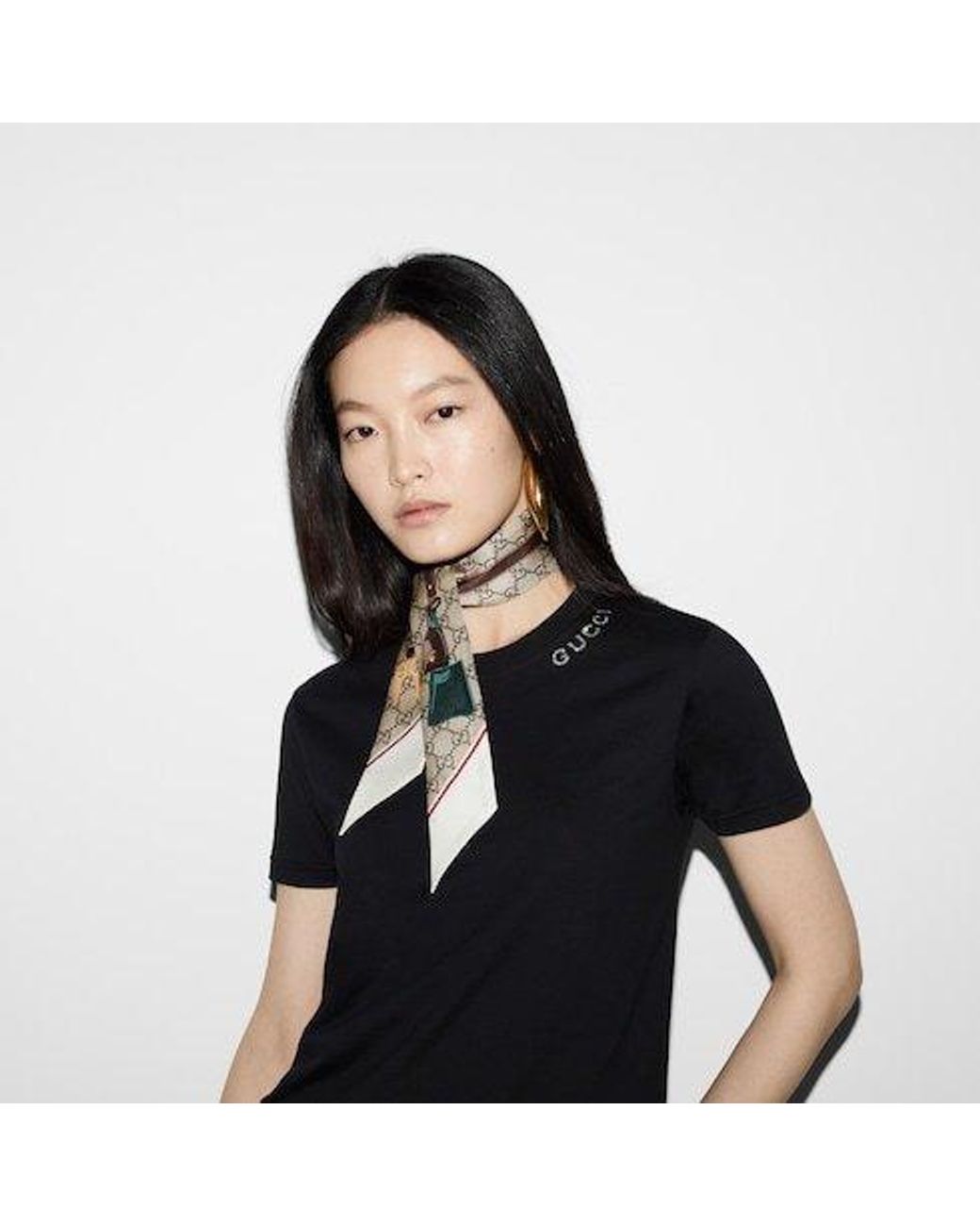 Gucci White Gg Printed Neck Bow