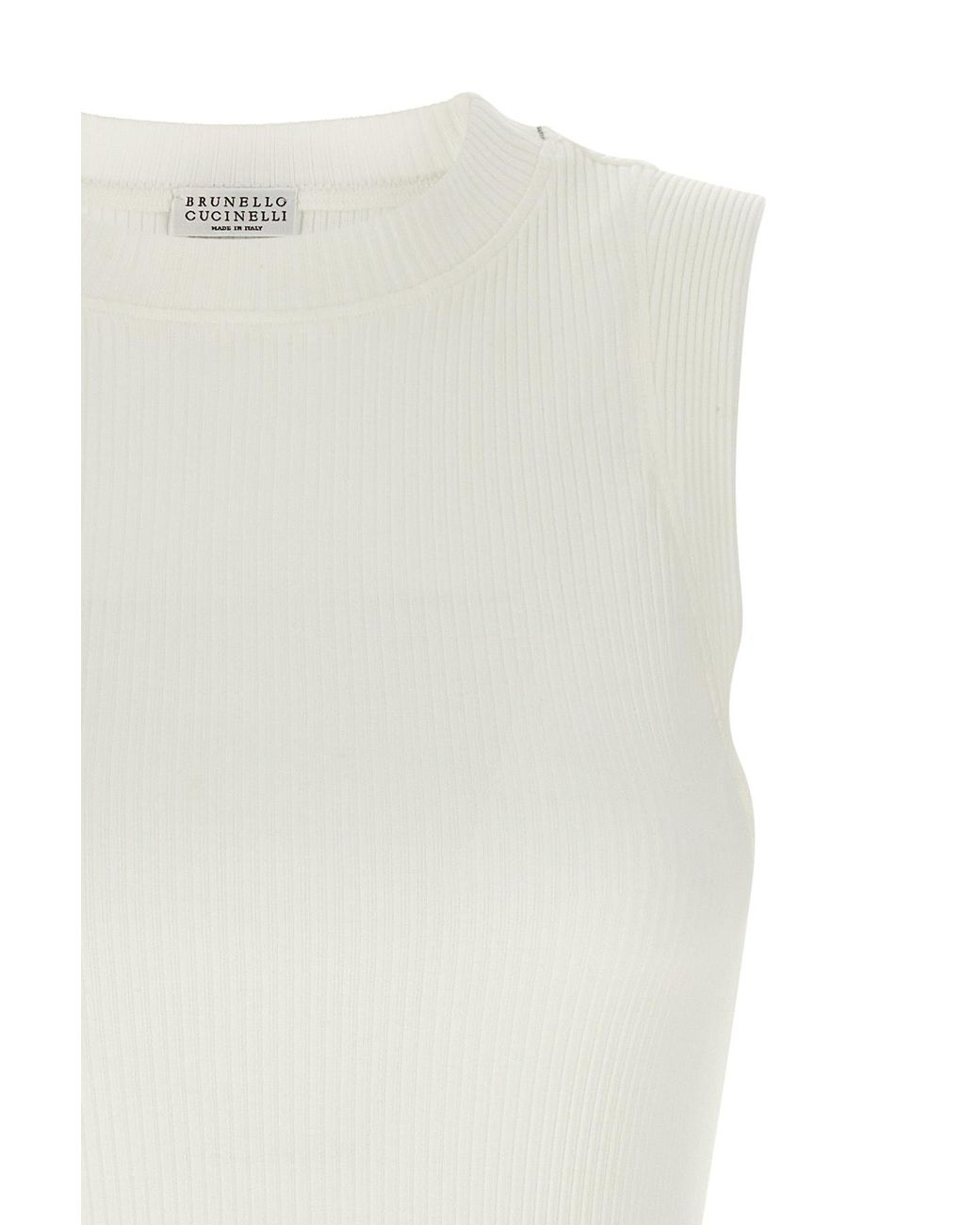Brunello Cucinelli White Knitted Crewneck Tank Top