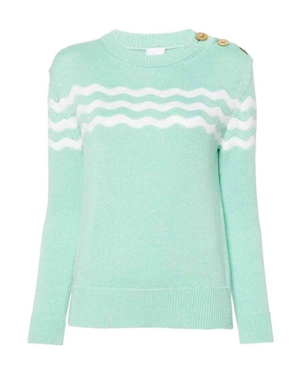 Patou Green Wave-Pattern Crew-Neck Jumper