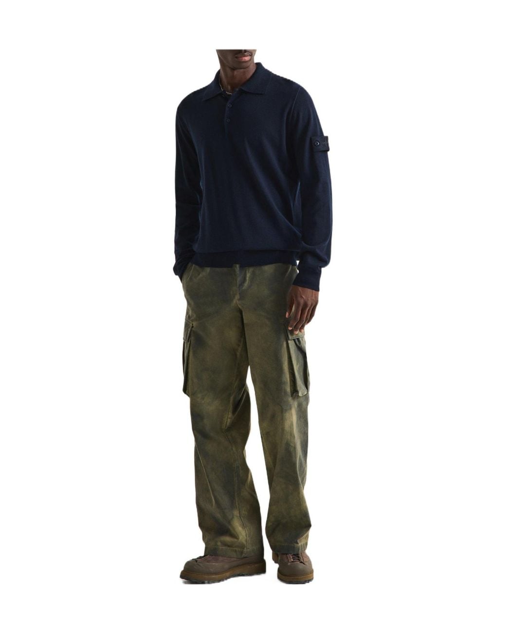 Stone Island Blue Long-Sleeve Polo Sweater for men