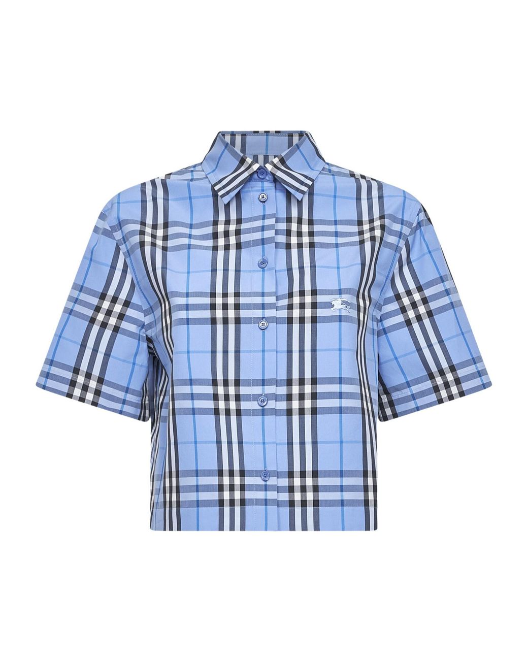 Burberry Blue Checked Cropped Short Sleeved Shirt