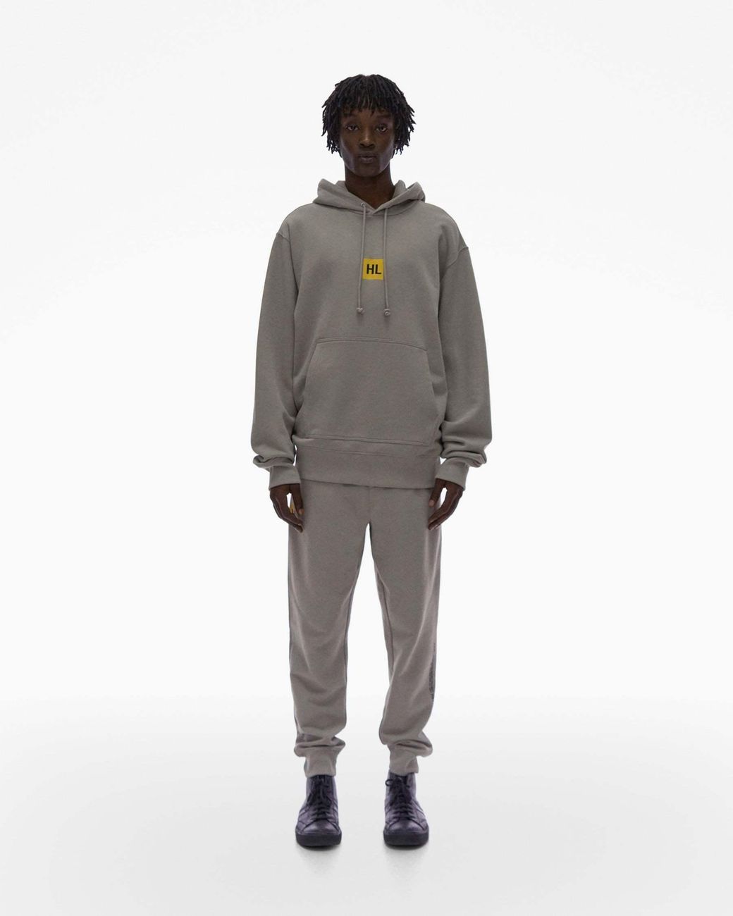Helmut Lang Gray Drawstring Graphic-Print Hoodie for men
