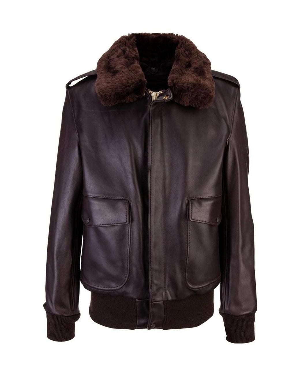 Schott Nyc Black Faux-Fur Collar Jacket for men