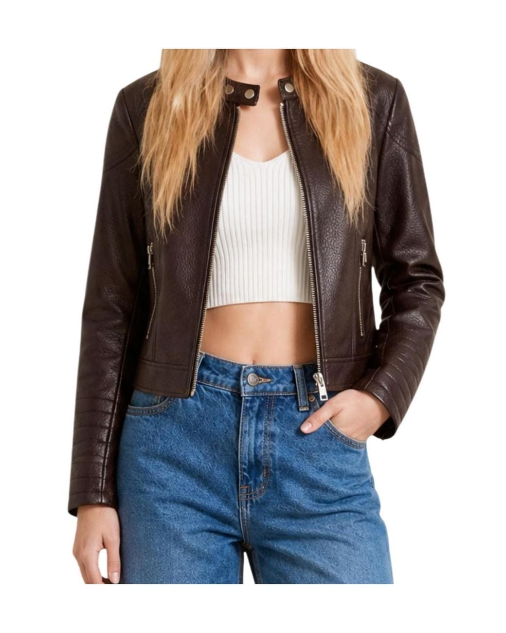 Guess Brown Zip-Up Panelled Jacket