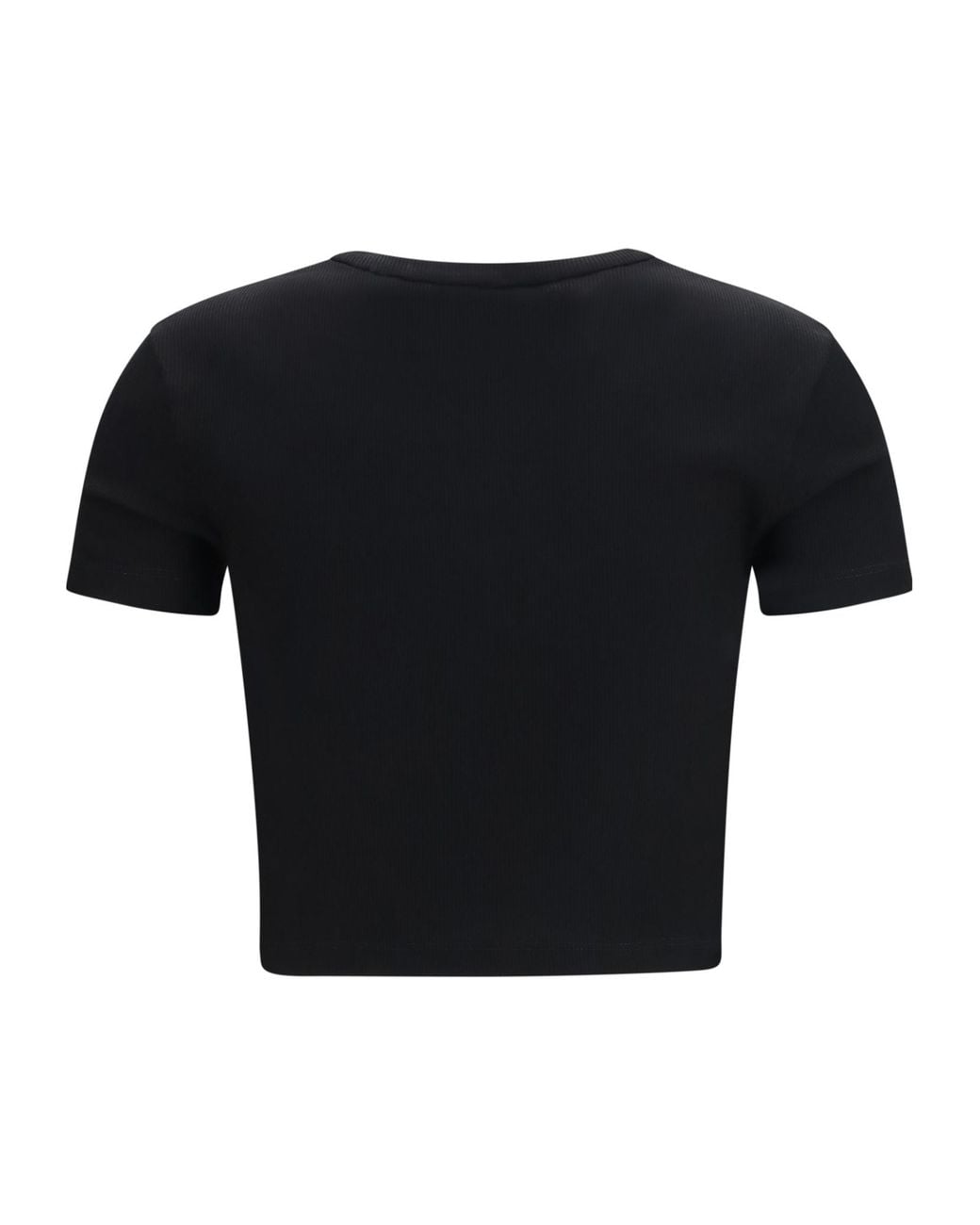 Fendi Black Cropped Ribbed Logo-Patch T-Shirt