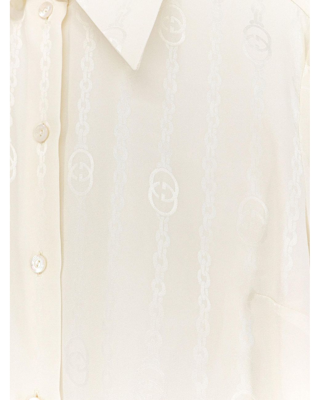 Gucci White Monogram Crepe Long-Sleeve Shirt