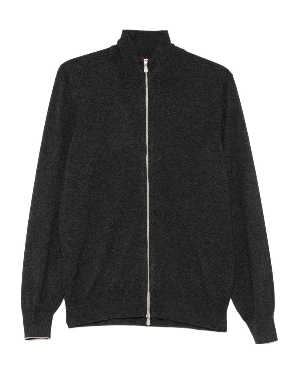 Brunello Cucinelli Black Zip-Up High-Neck Cardigan for men