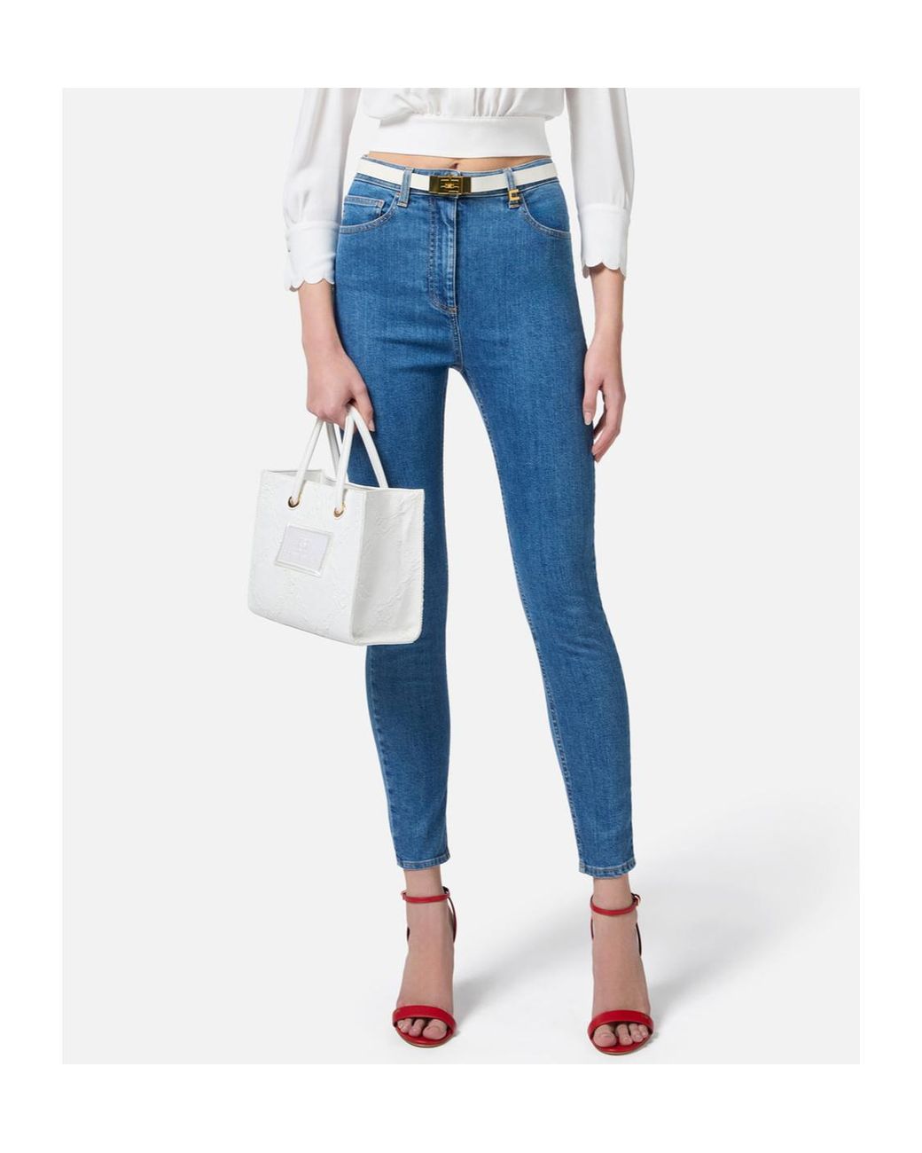 Elisabetta Franchi Blue Logo-Plaque Jeans