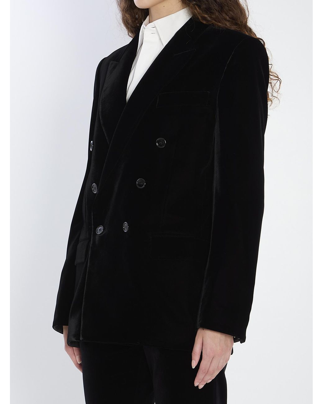 Saint Laurent Black Cassandre Double-Breasted Velvet Jacket