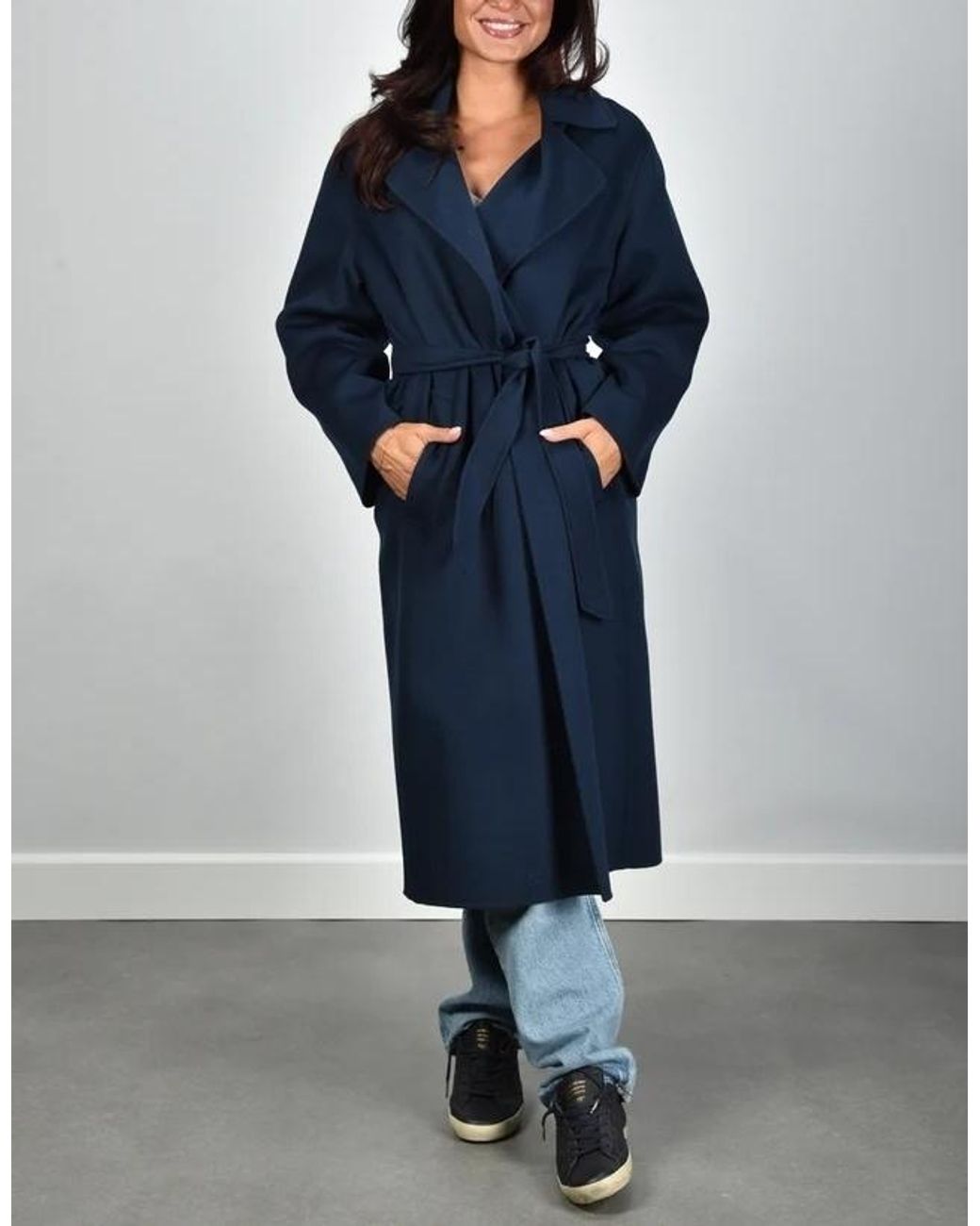 Weekend by Maxmara Blue Operoso Belted Long Coat