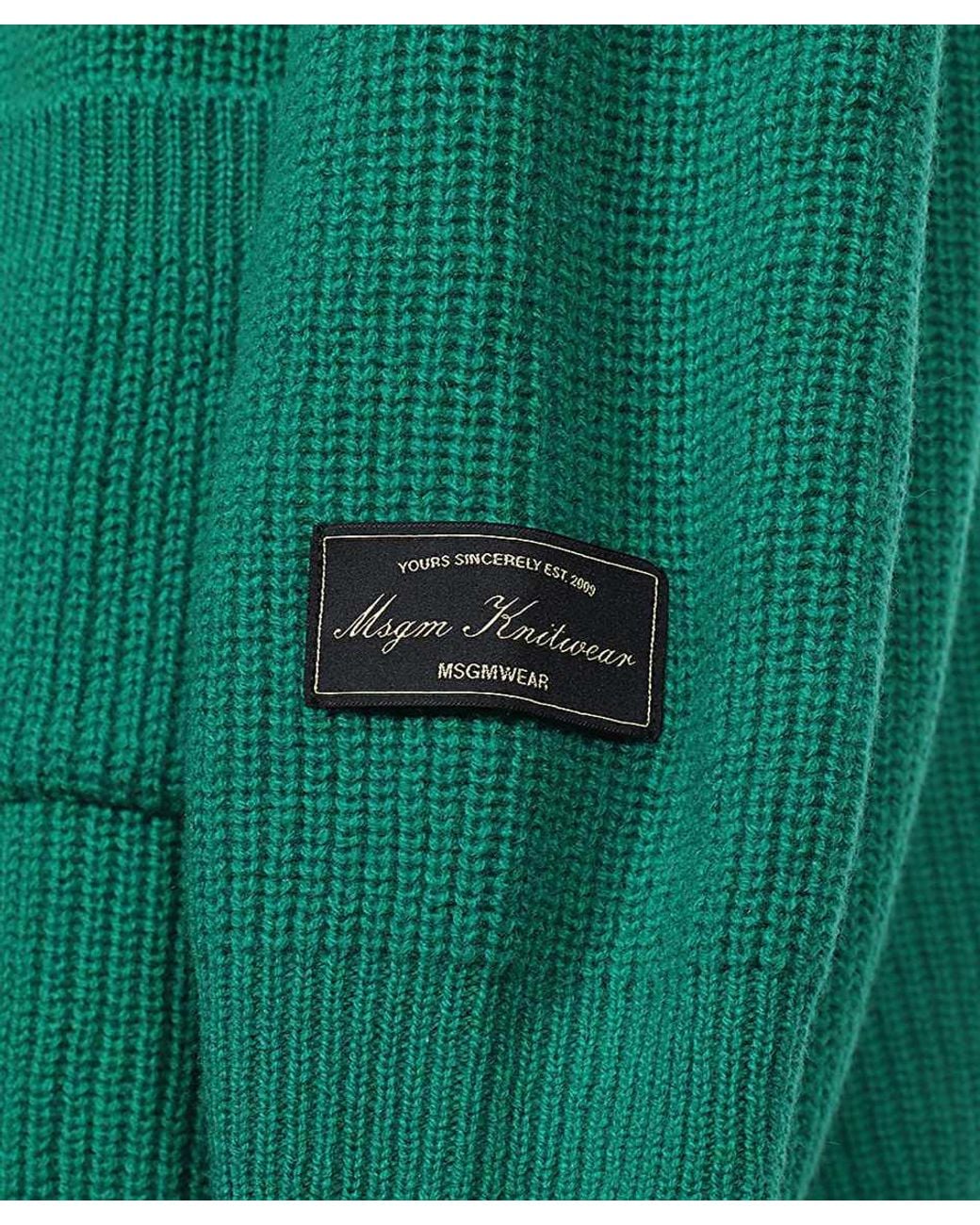 MSGM Green Logo Patch Knitted Cardigan