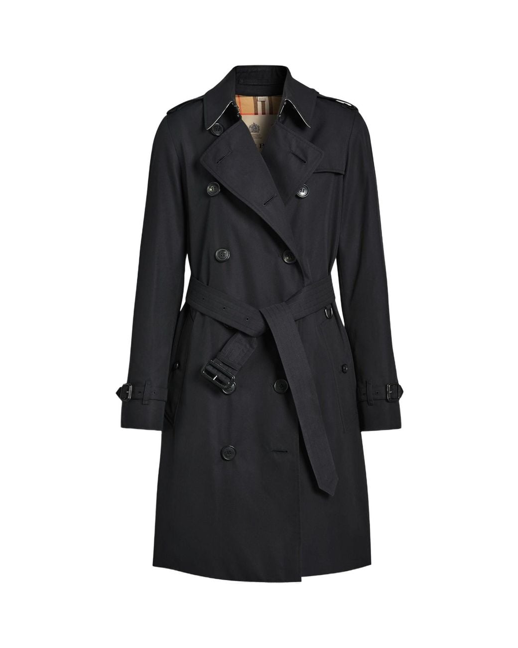 Burberry Black Kensington Heritage Double Breasted Coat