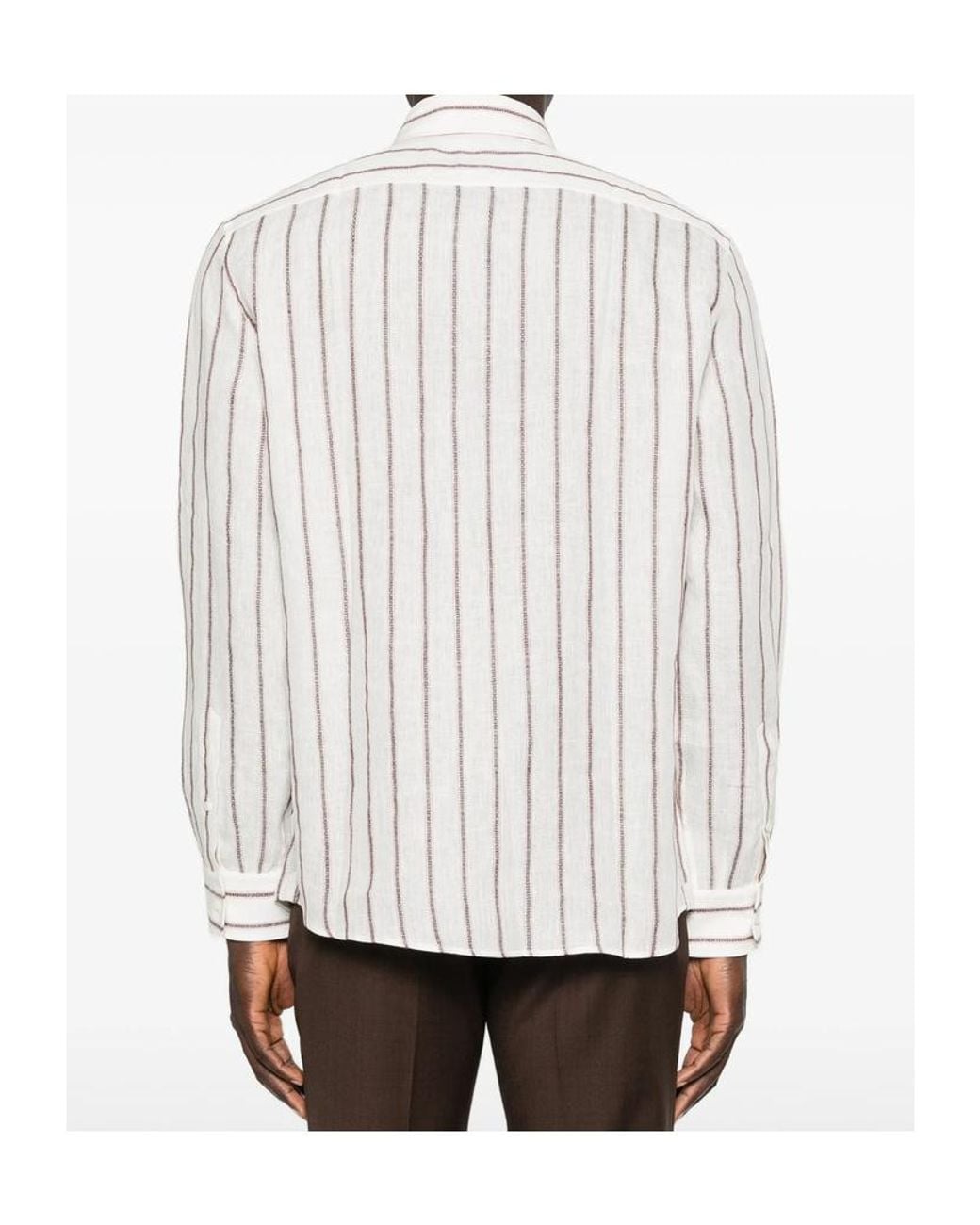 Brunello Cucinelli White Striped Linen Shirt for men