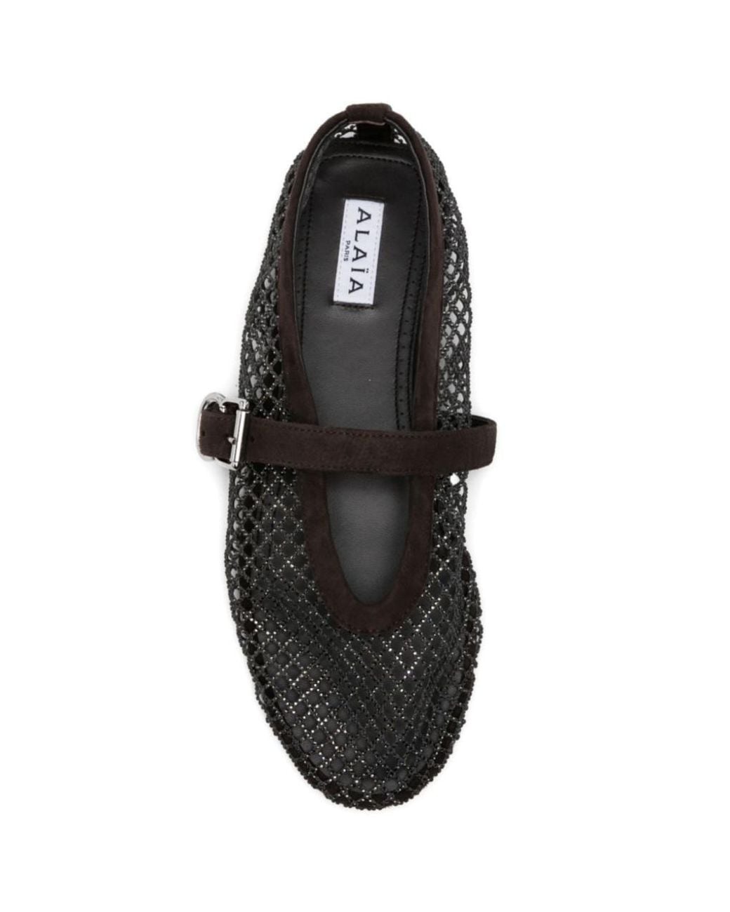 Alaïa Brown Alaïa Fishnet Embellished Ballet Flat Shoes