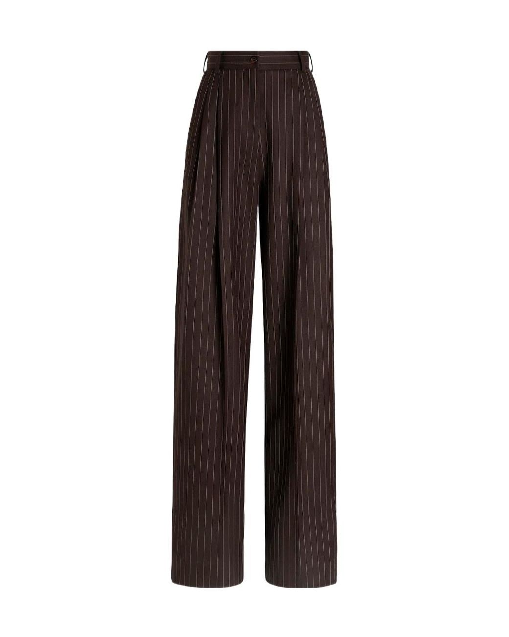 Dolce & Gabbana Brown Pleated Pinstripe Pants