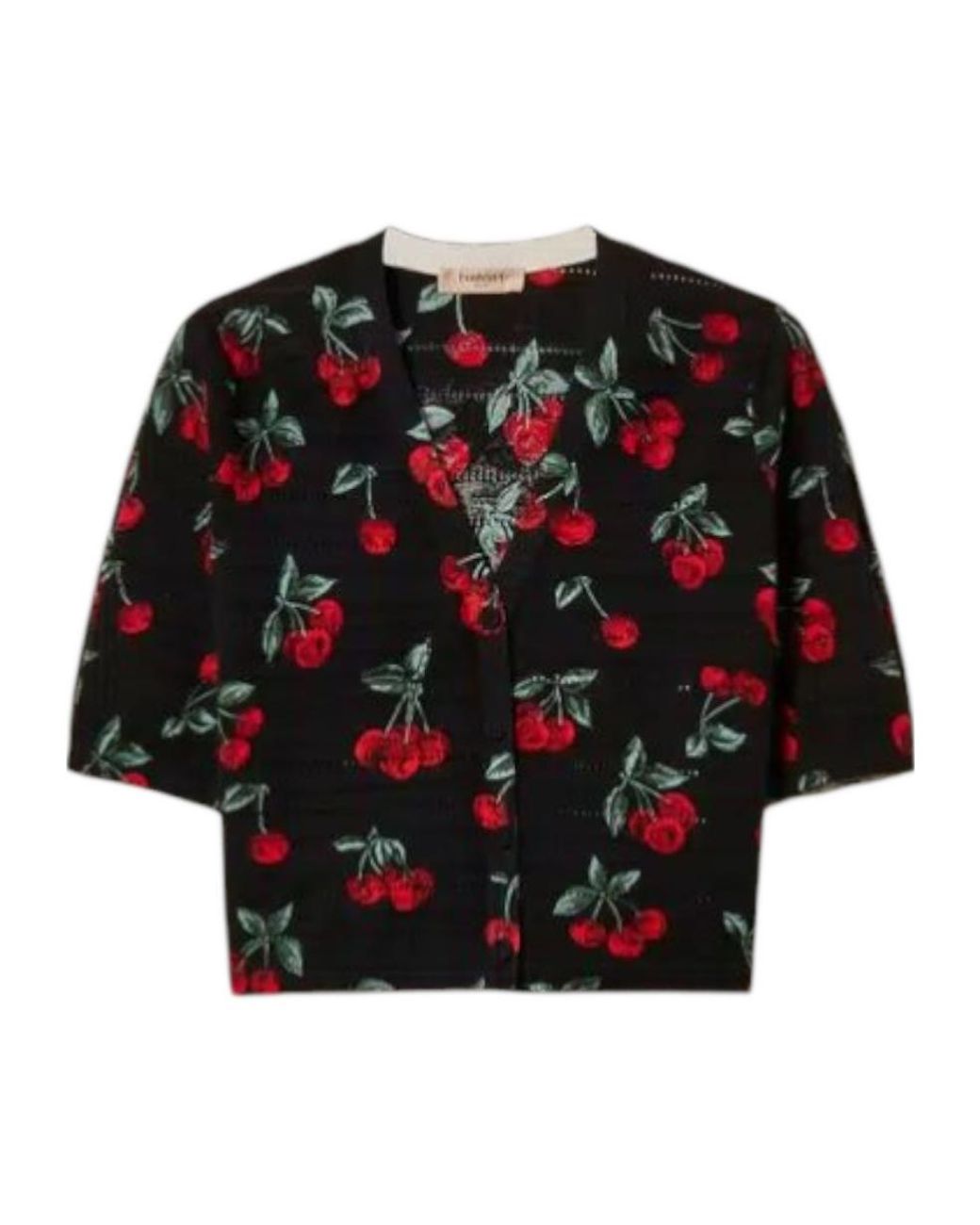 Twinset Black Cherry Print Short Sleeve Cardigan