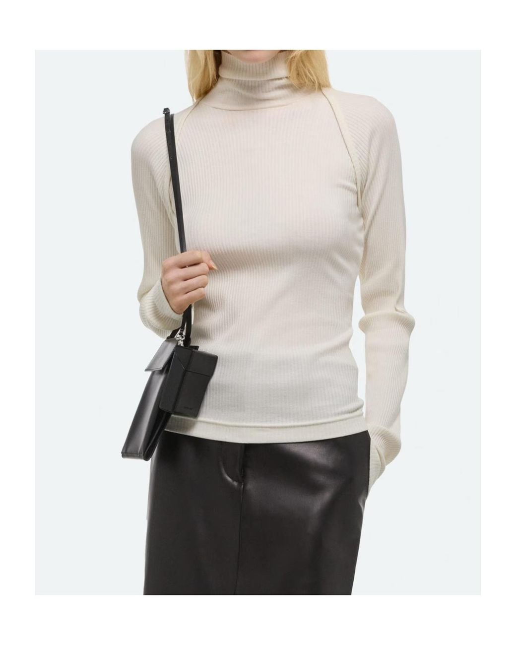 Helmut Lang White Ribbed Turtleneck T-Shirt