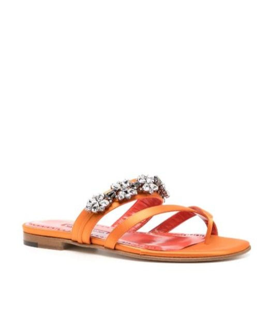Manolo Blahnik Orange Susa Crossover Straps Sandals