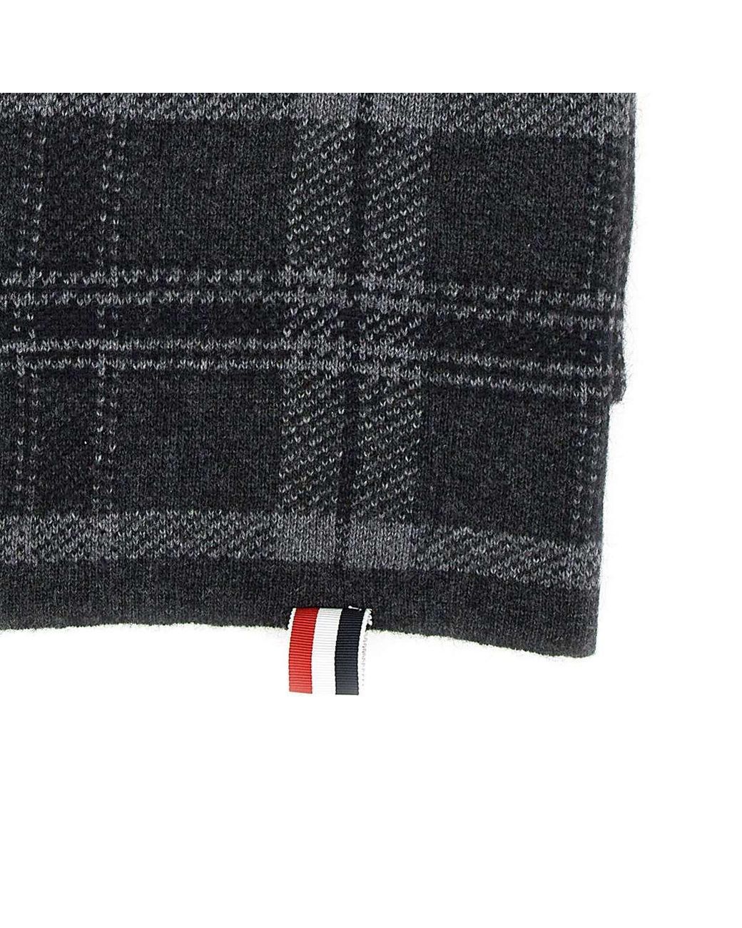 Thom Browne Black Check-Pattern Knitted Scarf for men
