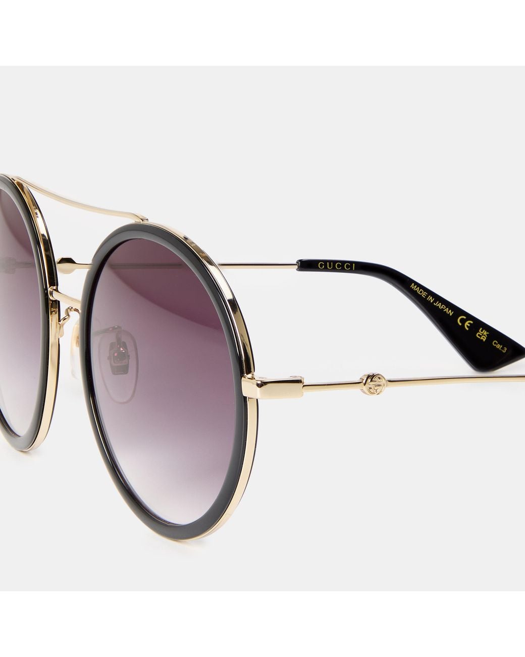 Gucci Metallic Stripe Round Pilot Sunglasses