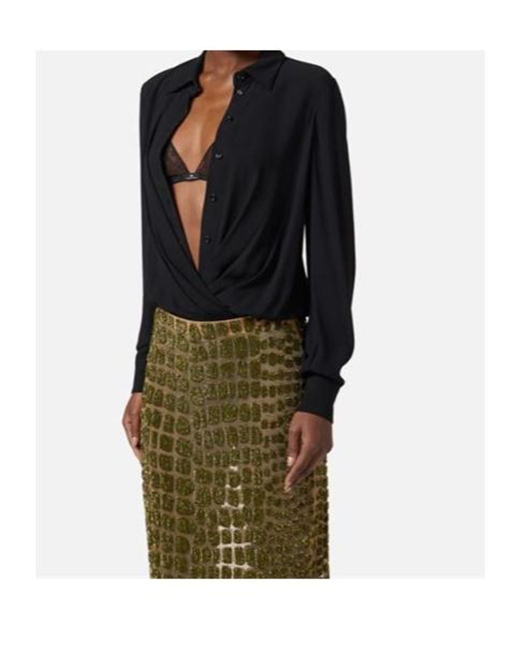 Elisabetta Franchi Black Slim Fit Georgette Bodysuit