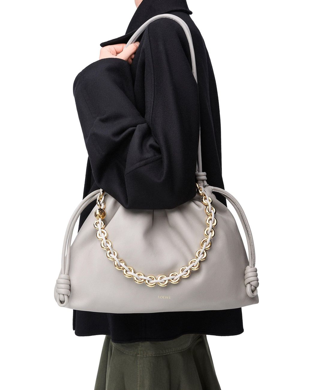 Loewe Gray Large Leather Flamenco Shoulder Bag