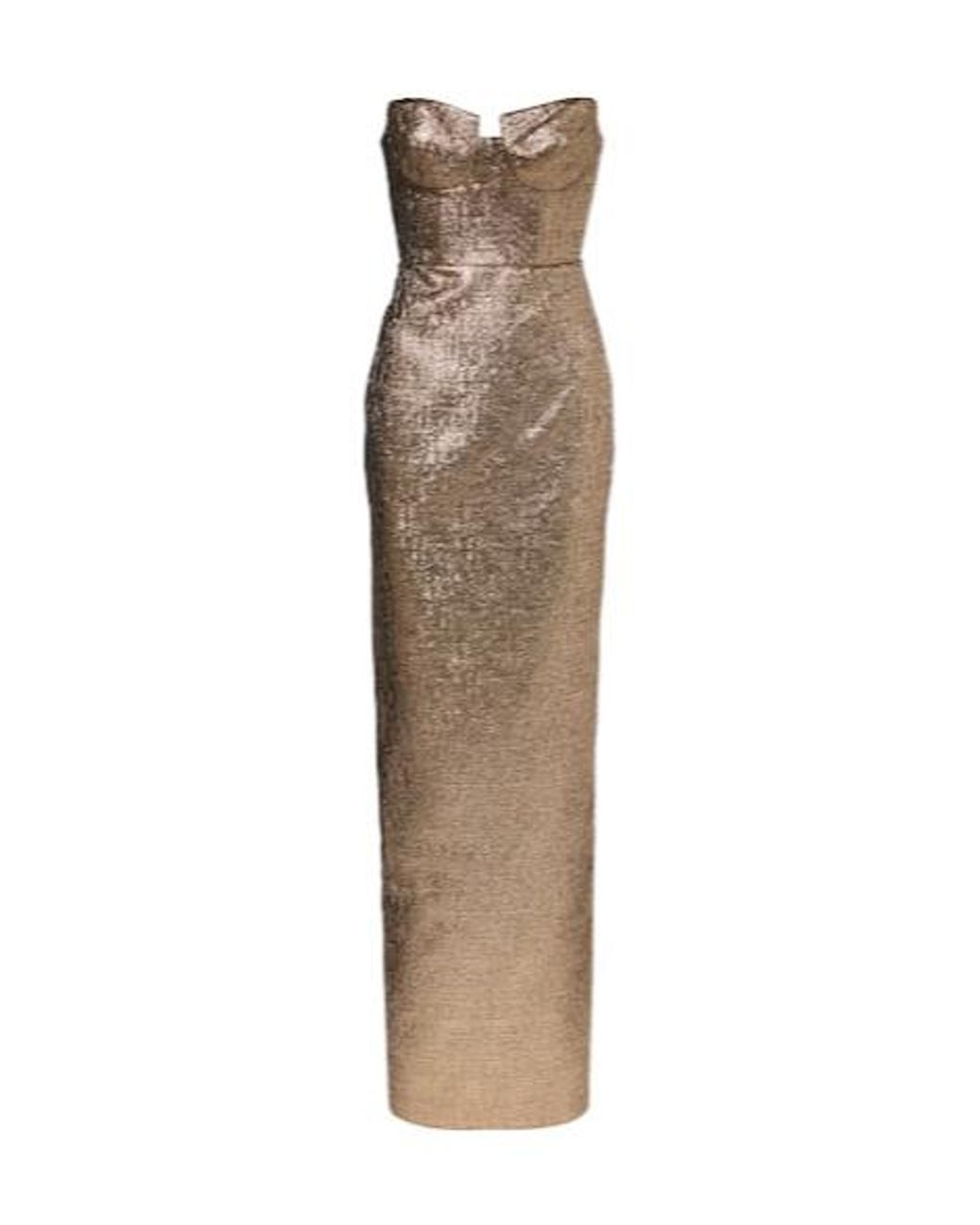 Roland Mouret Brown Lame Jacquard Bustier Gown