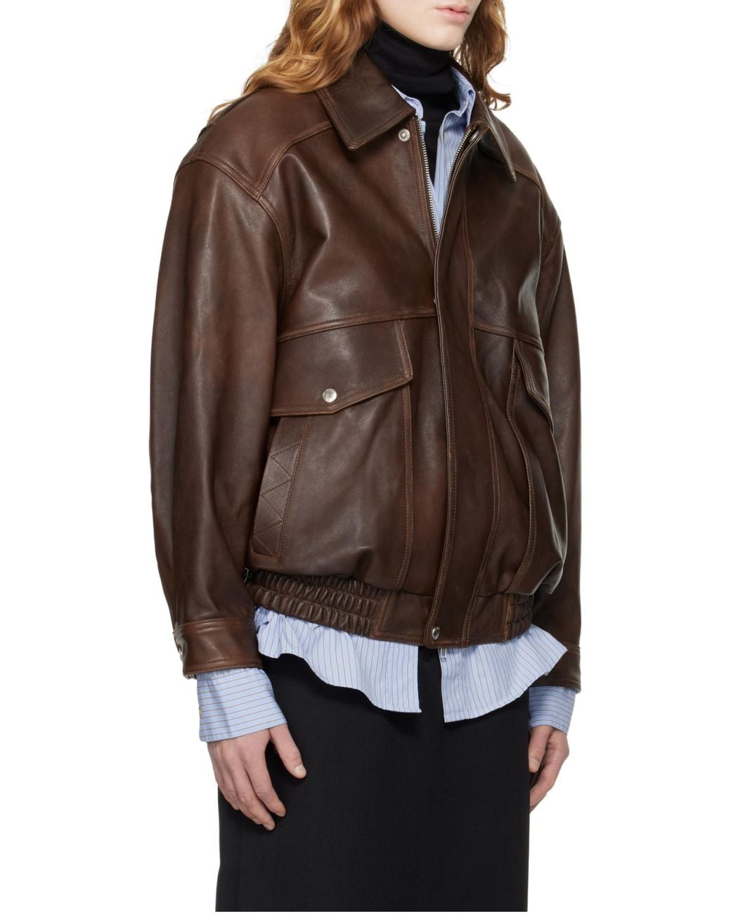 DUNST Brown Long-Sleeved Leather Jacket