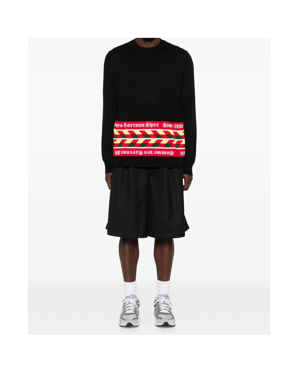 Comme des Garçons Black Geometric-Pattern Crew-Neck Sweater for men
