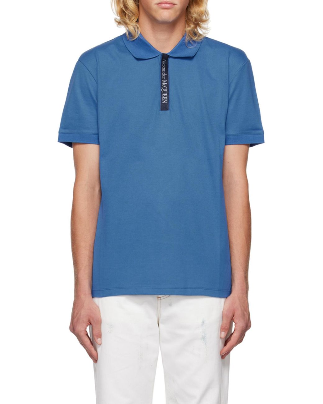 McQueen Blue Logo-Trim Polo Shirt for men