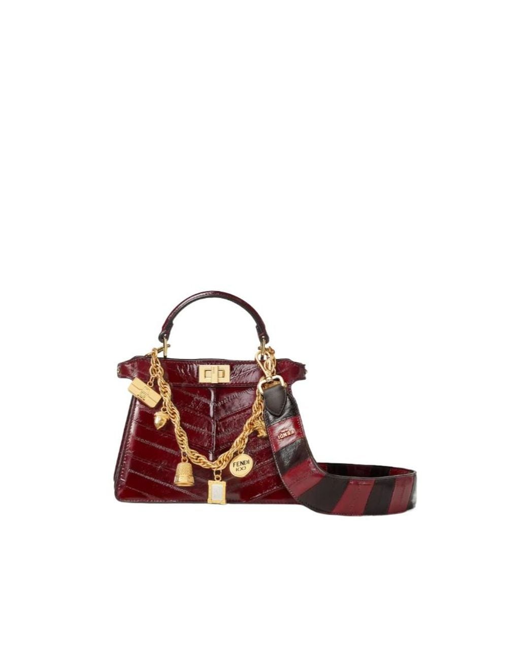 Fendi Red Two-Tone Inlaid Hagfish Shoulder Strap