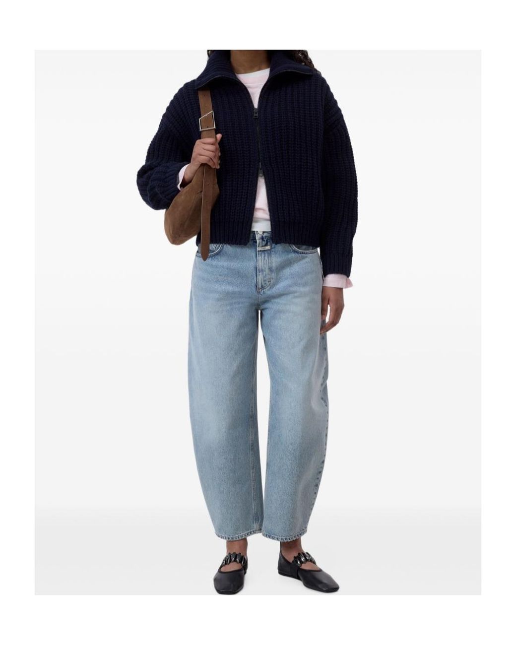 Closed Blue Chunky Zip-Up Cardigan