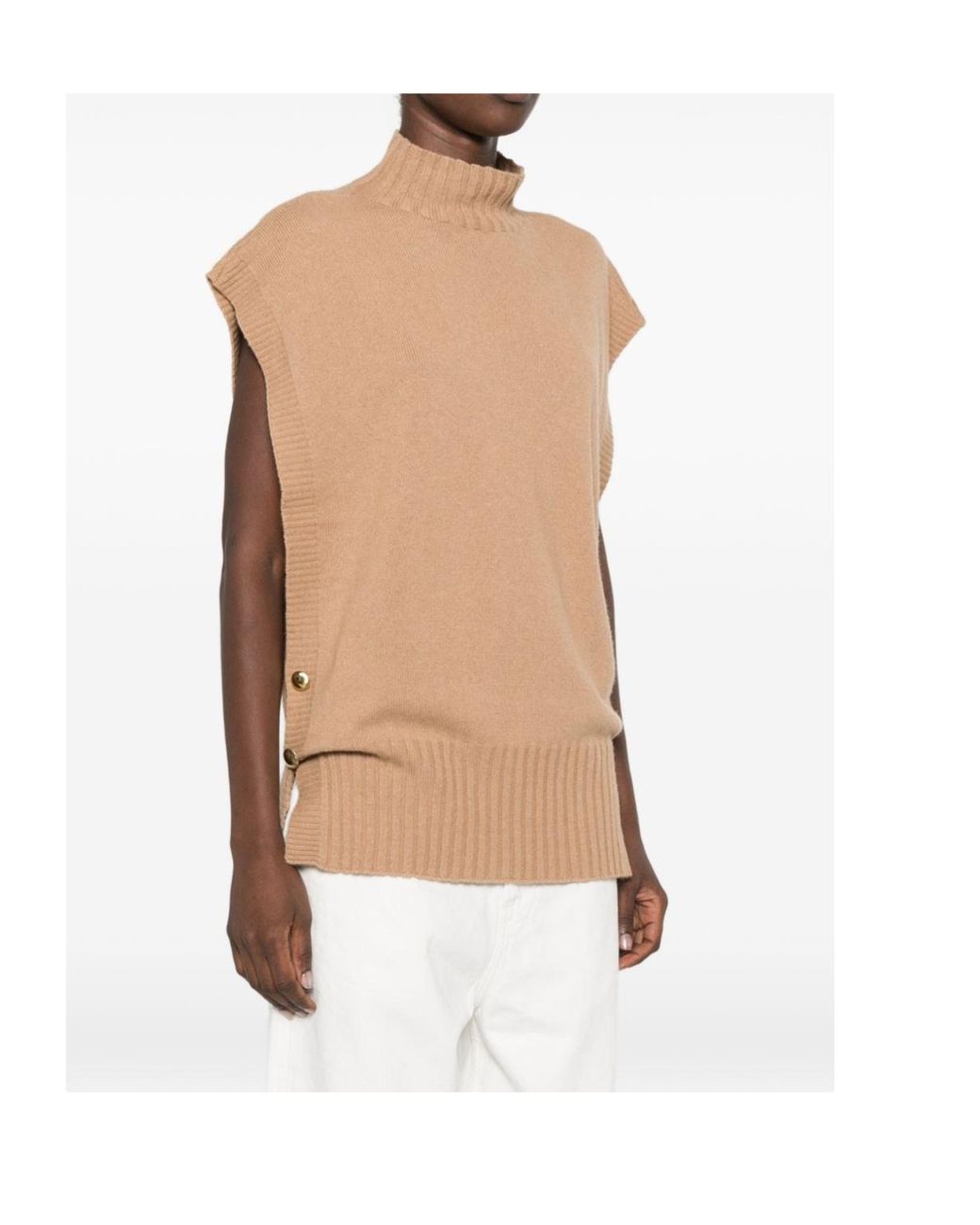 Twinset Natural Button-Detail High-Neck Knitted Vest
