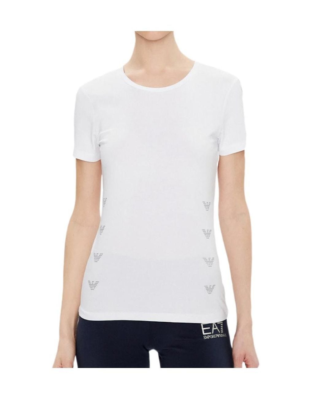 EA7 White Solid Cotton-Modal T-Shirt