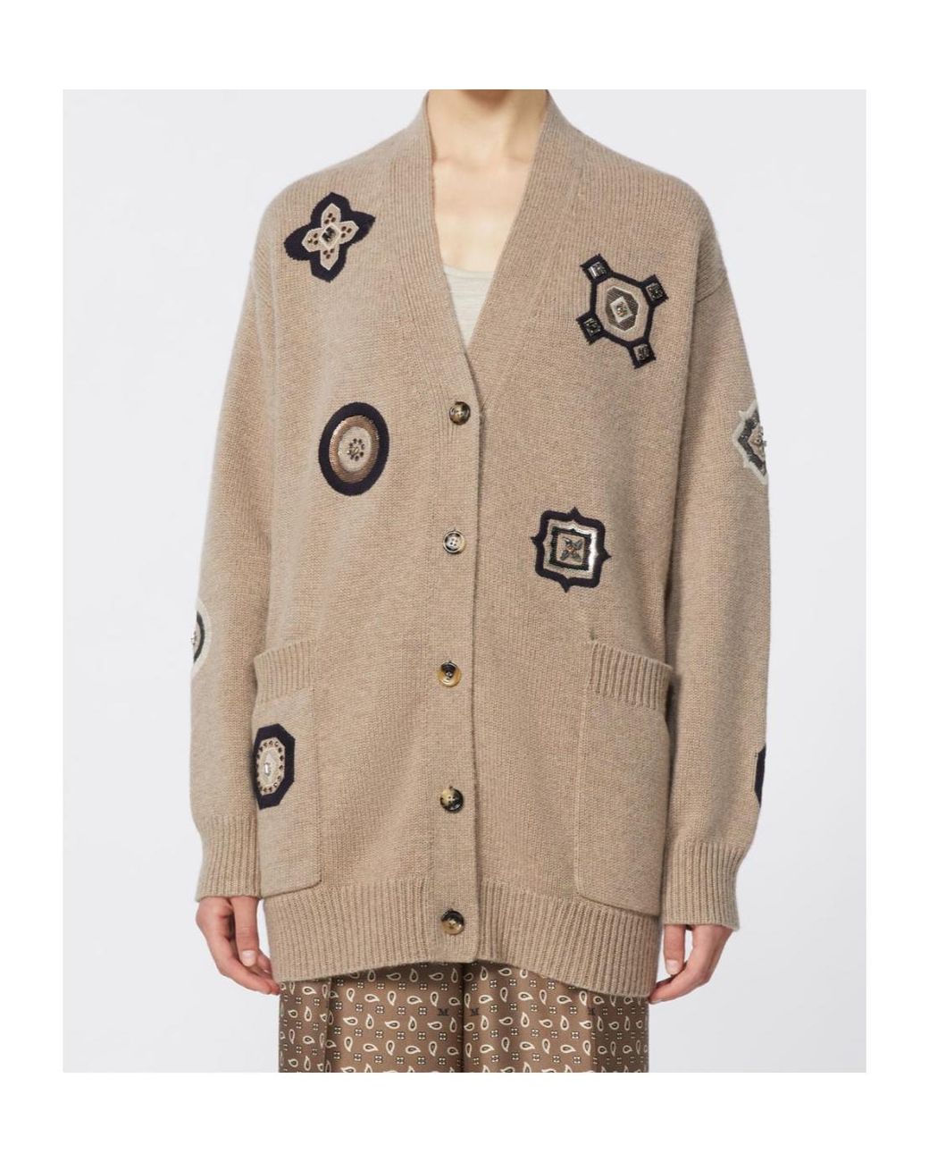 Max Mara Natural Wool-Cashmere Patch Cardigan