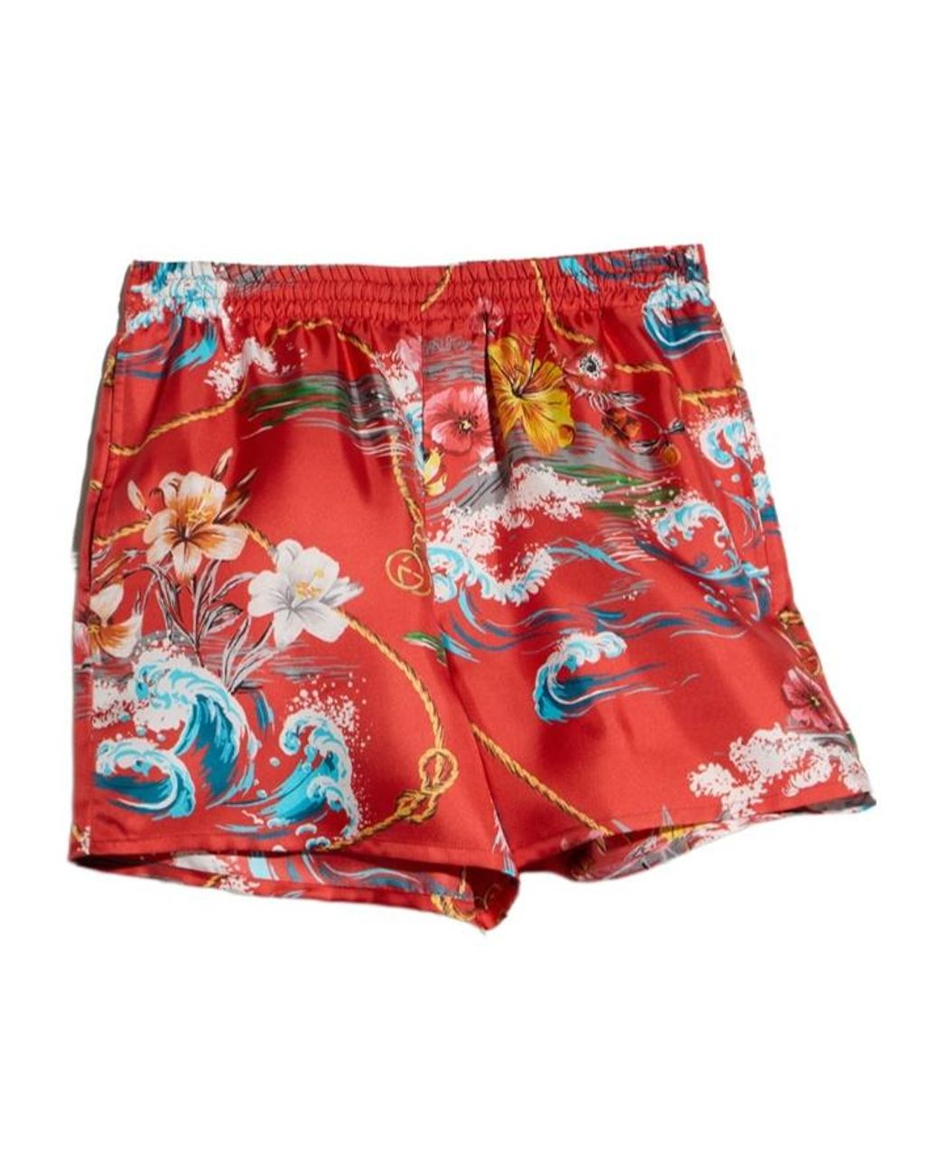 Gucci Red Printed Silk Twill Shorts for men
