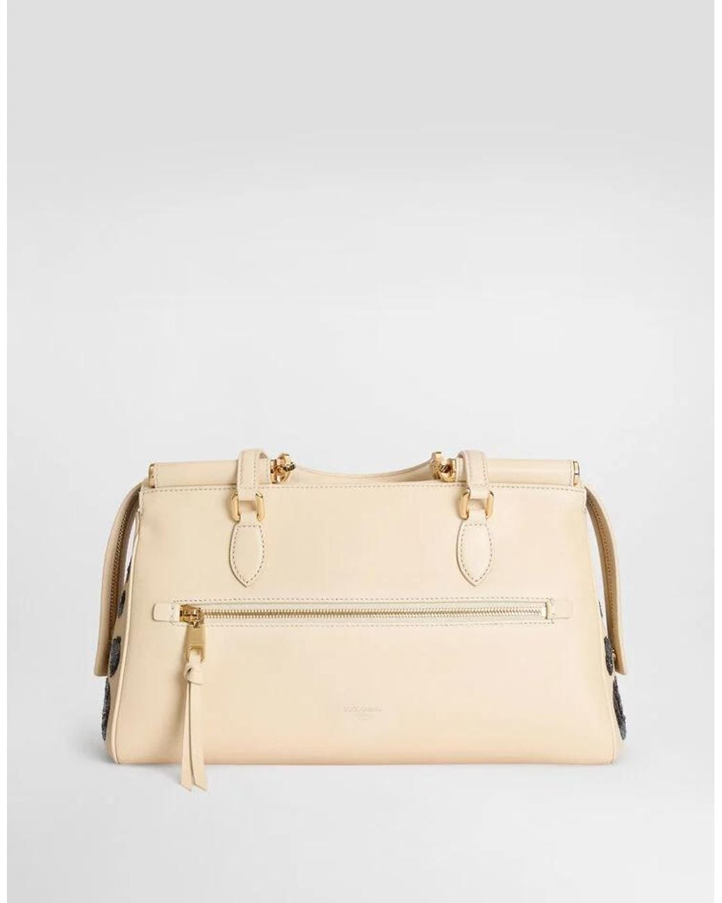 Dolce & Gabbana Natural Medium Vittoria Handbag With Embroidery