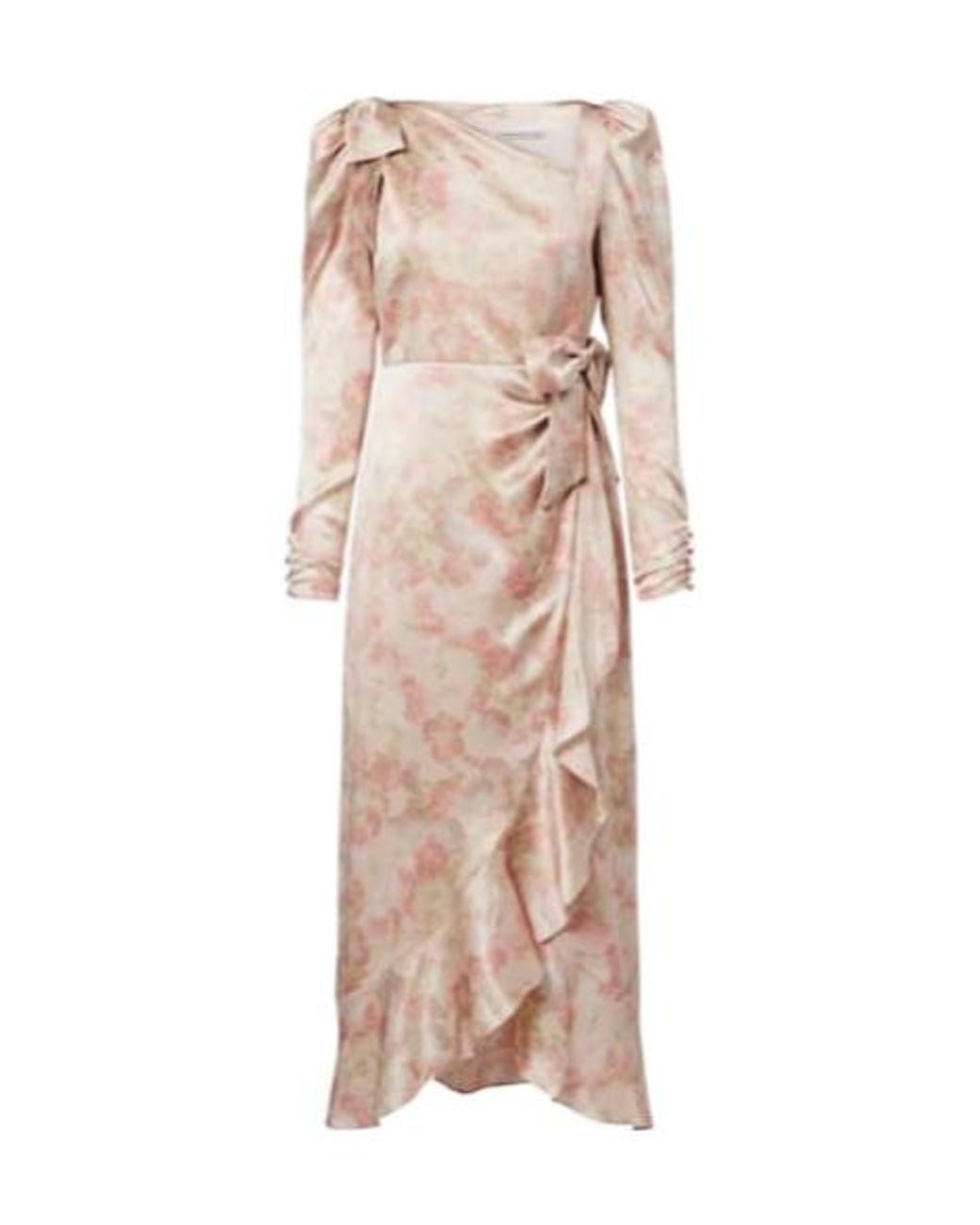Alessandra Rich Natural Bow-Detail Floral Silk Satin Midi Dress