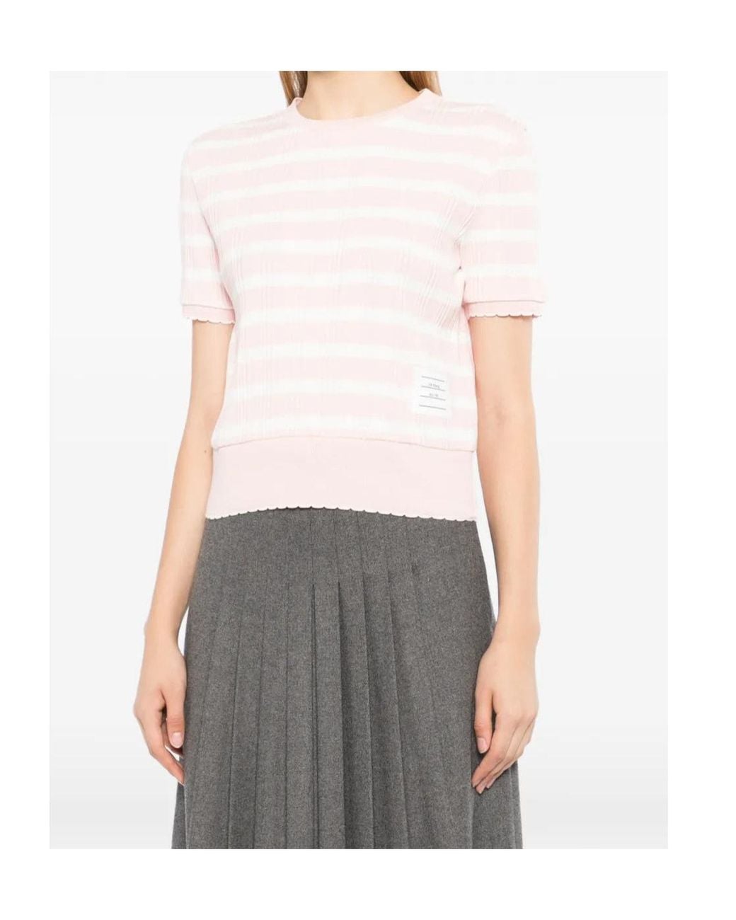 Thom Browne Pink Logo-Patched Striped T-Shirt