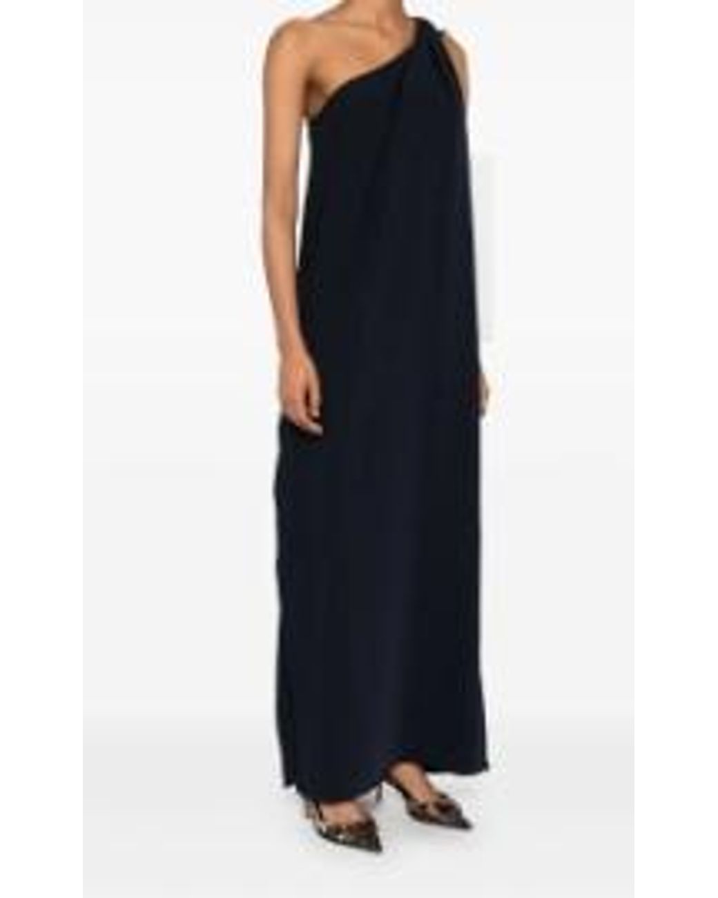 P.A.R.O.S.H. Blue One-Shoulder Dress With Twisted Neckline Detail