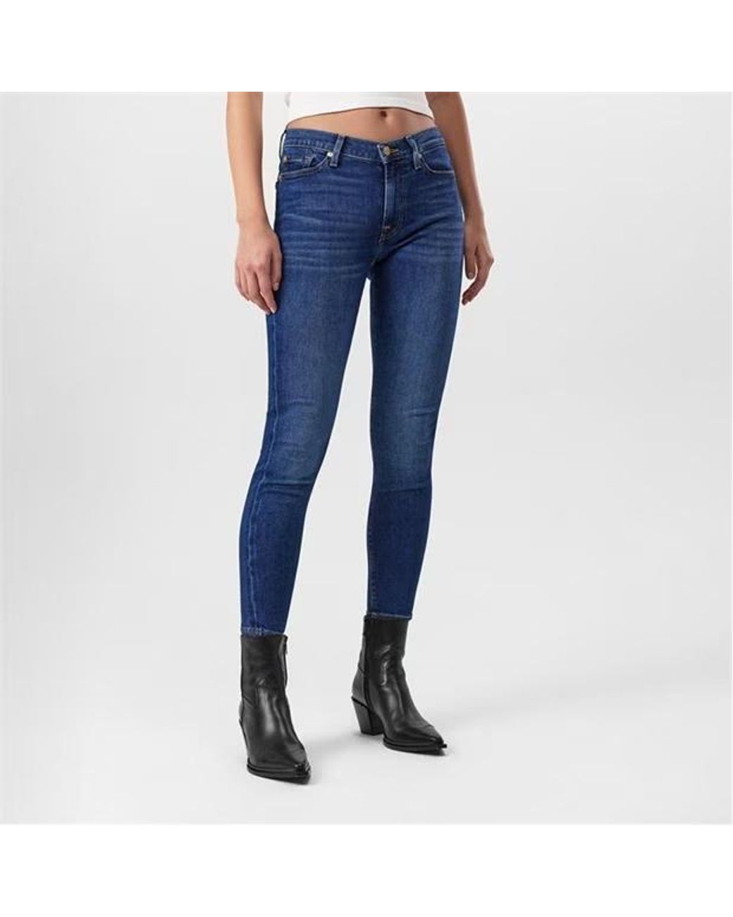 7 For All Mankind Blue High Waist Skinny Crop Jeans
