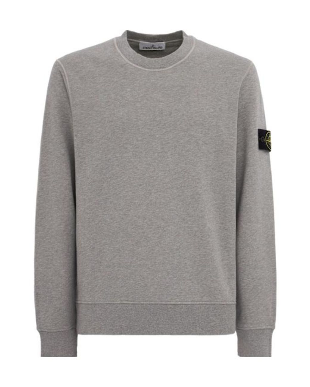 Stone Island Gray Logo Cotton Crewneck Sweatshirt for men