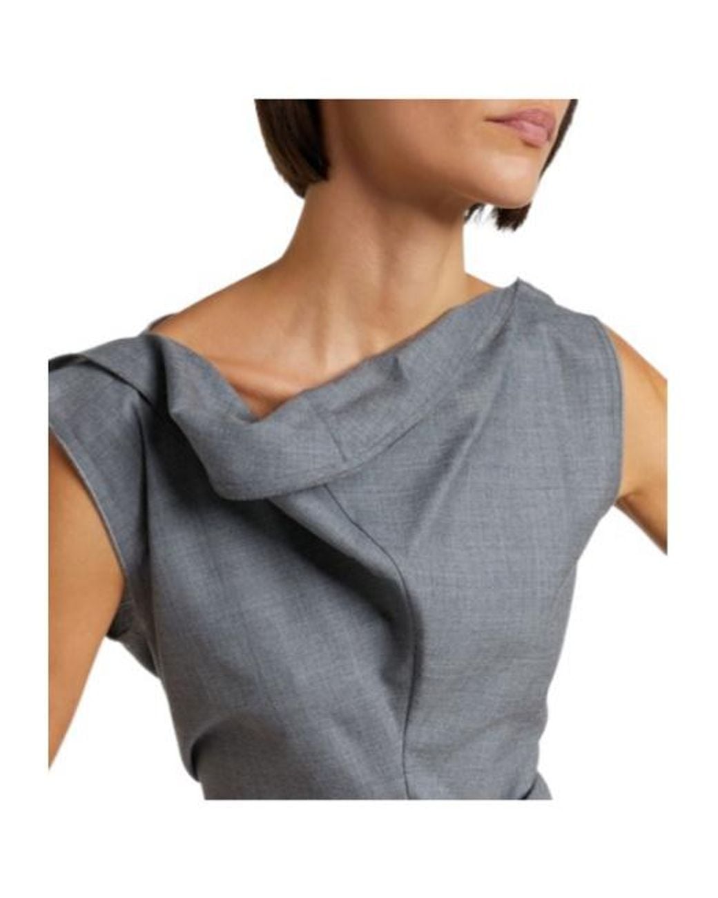 Victoria Beckham Gray Draped Asymmetric Wool Midi Dress