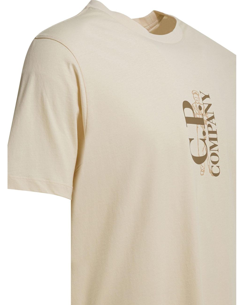 C P Company White Logo Printed Crewneck T-Shirt for men